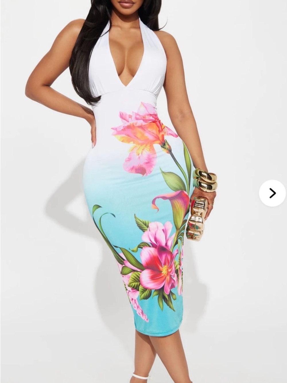 Fashion Nova Lauraline Floral Halter Midi Dress